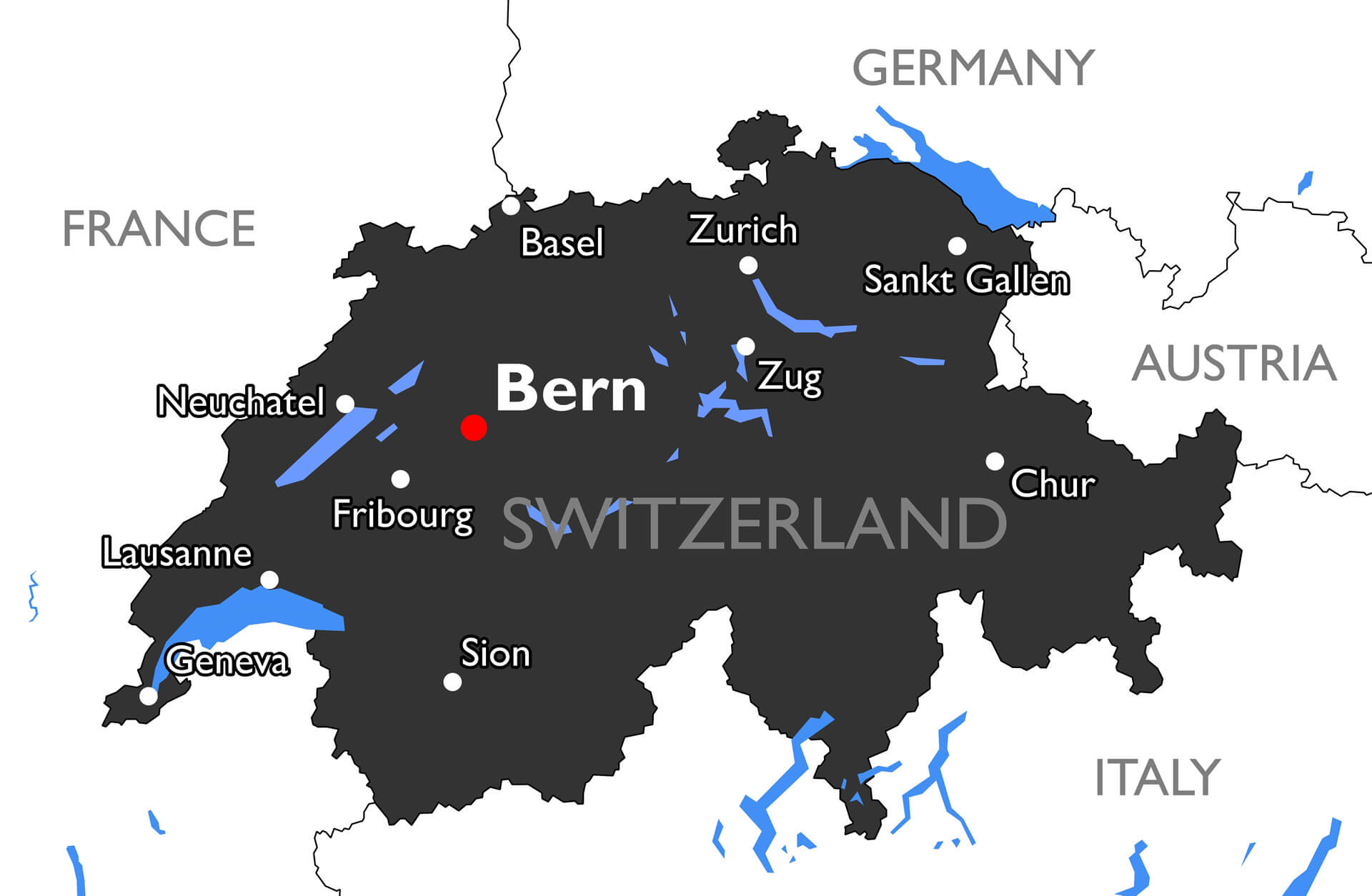 Vector Detailed Color Bern Map in Switzerland